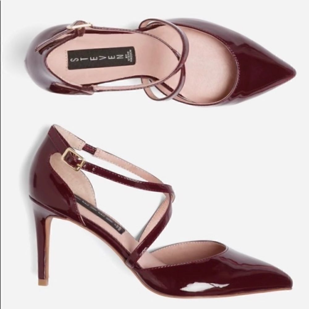 PATENT CRANBERRY Leather criss cross heels from Stitch Fix! Sabree point… - Picture 9 of 10
